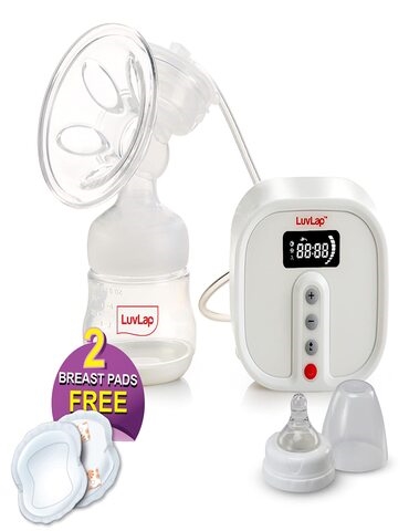 LuvLap Electric Breast Pump with 3 Phase Pumping Rechargeable Battery Manual Convertible Kit Soft Gentle BPA Free