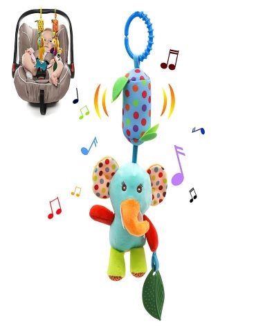 SNOWIE SOFT Baby Soft Hanging Rattle Crinkle Squeaky Toy Car Seat Stroller Toys with Teethers Plush Animal C Clip Ring