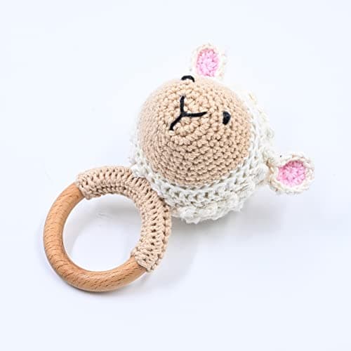 OckyBear Crochet Rattle Toy 0 to Years Shaker Toy Explore Soothing Sounds and Textures Smooth Organi