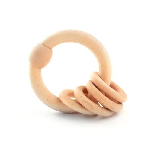 Ariro Wooden Rattle Circular Natural for Baby Boy and Girl