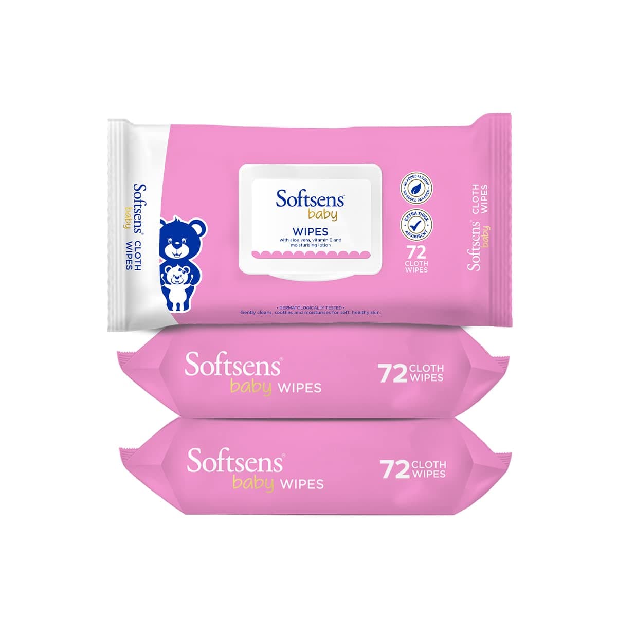Softsens Baby Wipes – Cloth-Based, Aloe & Vitamin E, 216 Ct