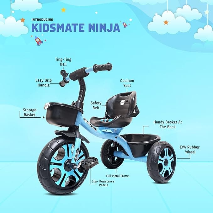Kidsmate Ninja BabyToys Tricycle with Seatbelt – Blue