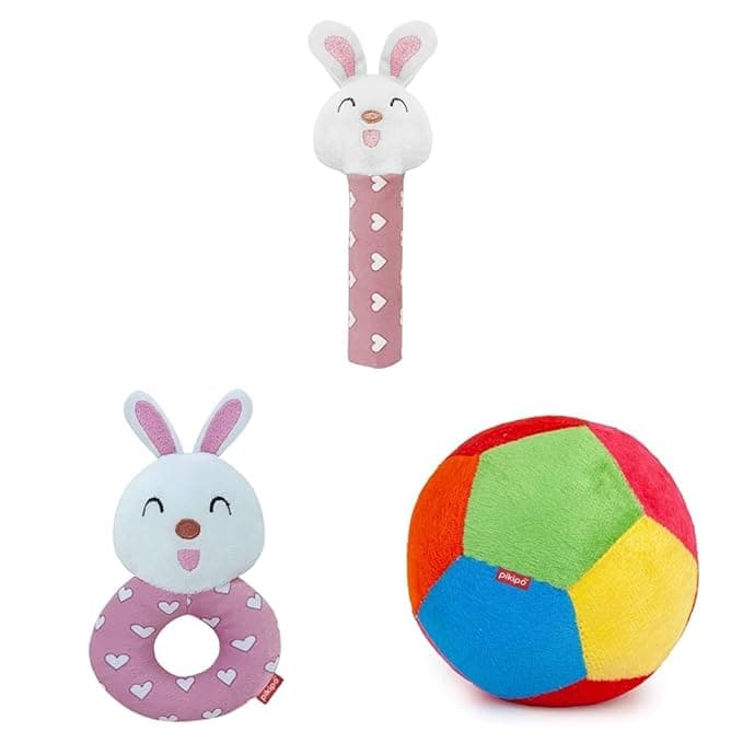 Pikipo 3-in-1 Baby Rattle & Plush Ball Combo Set for Newborns and Infants